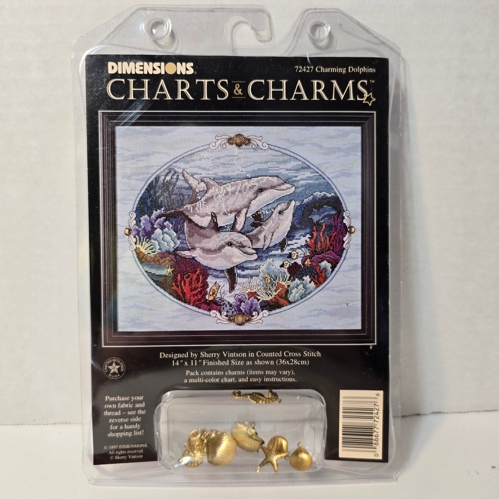 Dimensions Charts & Charms Charming Dolphins Cross Stitch Kit 72427 Vintage
